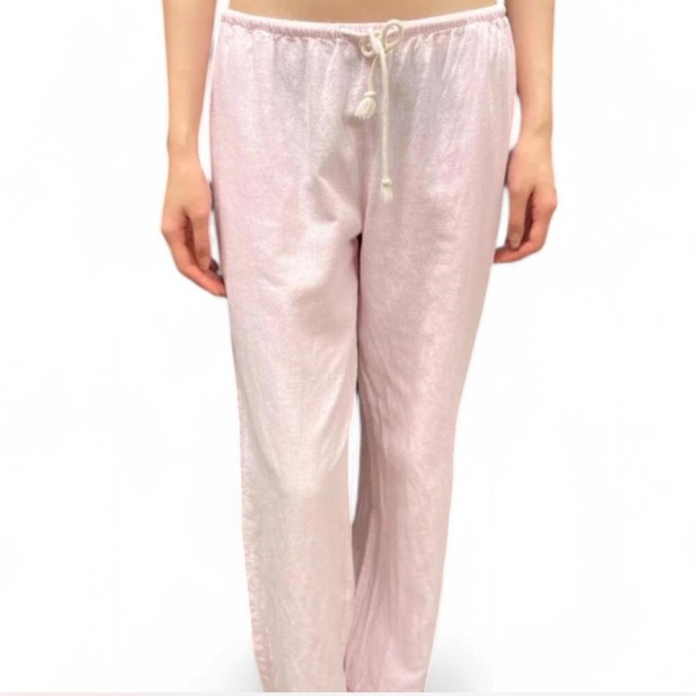 Brandy Melville pink and white striped cotton linen pants with white rope draws
